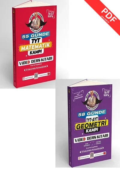 2025 Bıyıklı Matematik 55 Günde TYT Matematik Kampı Video Ders Kitabı - Bıyıklı Matematik 58 Günde TYT AYT Geometri Kampı Video Ders Kitabı (GÜNCEL)