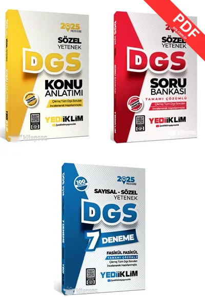 2025 DGS Sözel Yetenek Konu Anlatımı, Tamamı Çözümlü Soru Bankası ve 7 Fasikül Deneme Seti  Yediiklim Yayınları