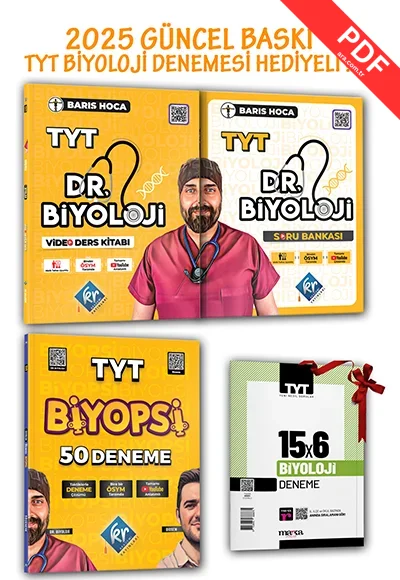 2025 TYT Biyoloji Video Ders Notları + Soru Bankası + Biyopsi 50 Deneme Dr. Biyoloji Barış Hoca Kr Akademi Yayıncılık + Marka Yayınları Deneme Hediyeli Set