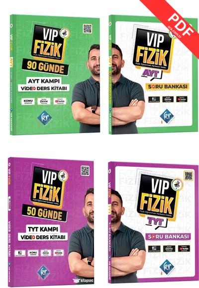 2025 Vip Fizik AYT Soru Bankası, TYT Soru Bankası, Fizik 50 Günde TYT Kampı Video Ders Kitabı,  Fizik 90 Günde AYT Kampı Seti KR Akademi